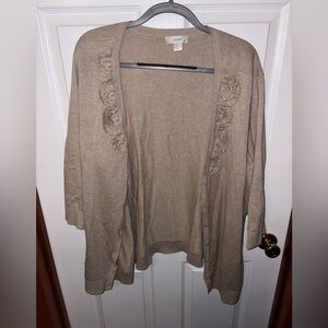 CJ Banks Tan Women's Cardigan with Floral Details